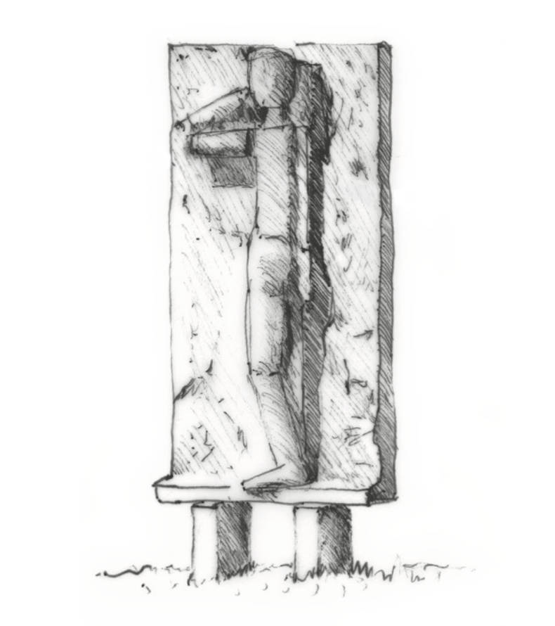Zeichnung mit Skulptur von Fritz Wotruba
